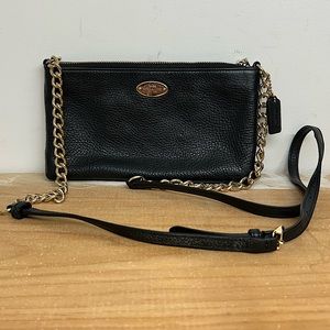 Coach Pebbled Leather Quinn Crossbody/Shoulder Bag with Chain Strap in Black
